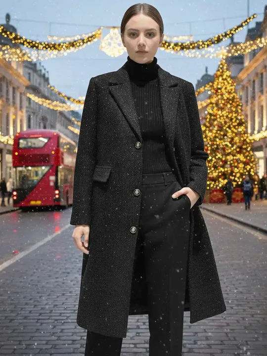 Women's Black Coat with Buttons
