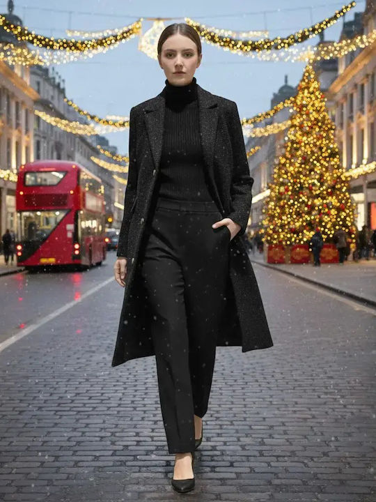 Women's Black Coat with Buttons