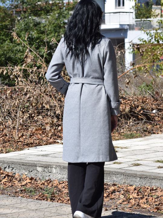 Women's Gray Coat with Belt