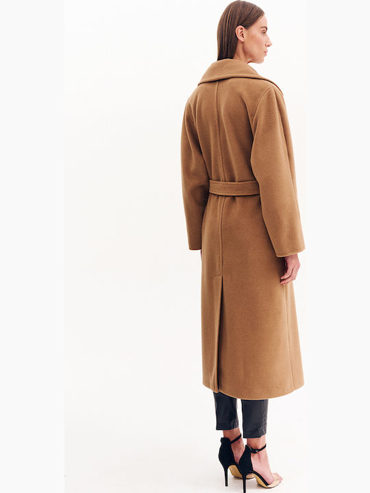 Wool Women's Camel Coat with Belt