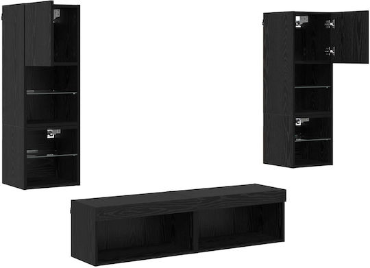 Living Room TV Unit with Showcase & Lighting Black Beech L30xW28.5xH30cm