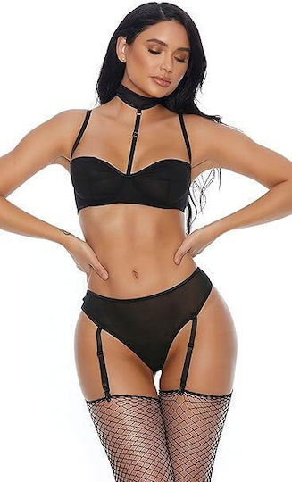 Right Sheer Right Now Bra Panty Garter Straps Black