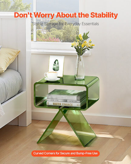 Square Side Table Glass Transparent Green L30xW39.1xH43cm.