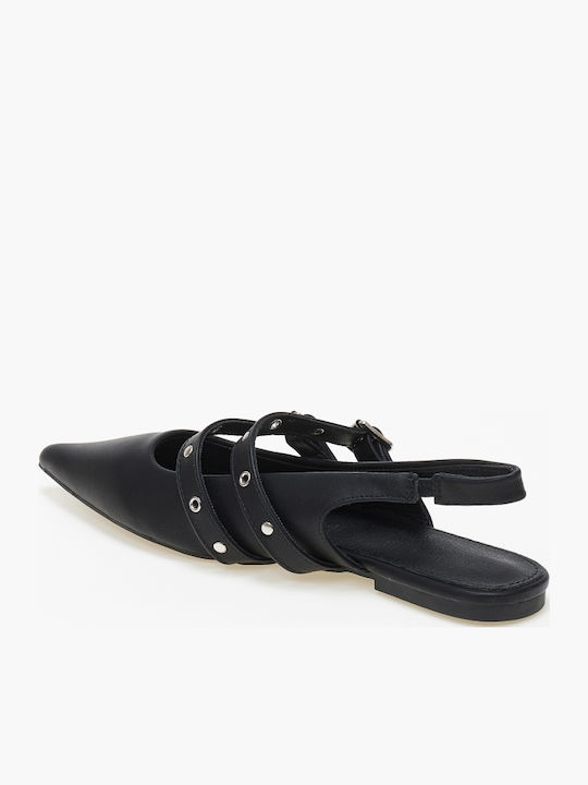 Γυναικείες Μπαλαρίνες Slingback με Λουράκι σε Μαύρο Χρώμα