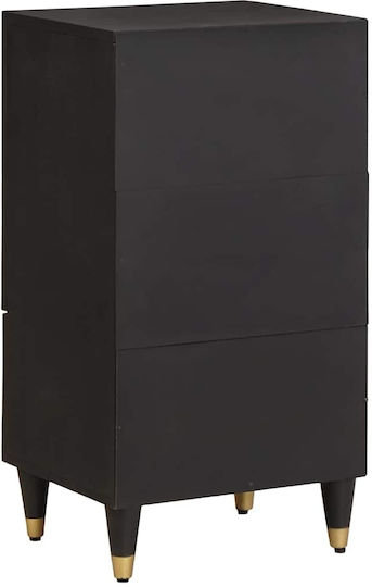 Chest of Drawers of Solid Wood Black Velvet-Black Metal 40x33x75cm