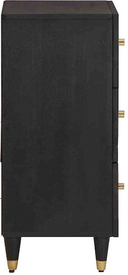 Chest of Drawers of Solid Wood Black Velvet-Black Metal 40x33x75cm