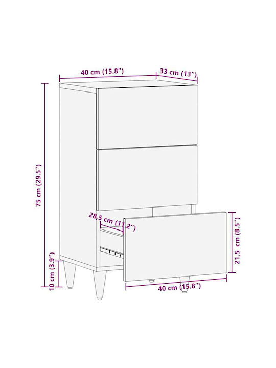 Comoda pentru Dormitor din Lemn Masiv Negru 40x33x75buc