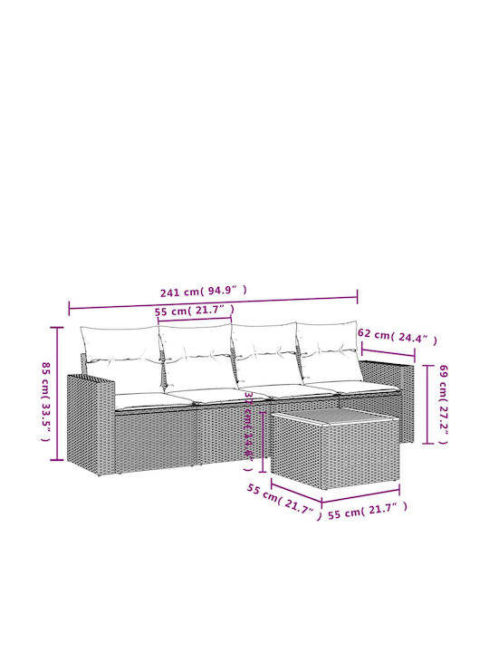 Canapea Cu Patru Locuri De Exterior Din Rattan Cu Perne 55x55x69cm