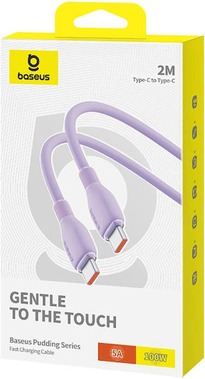 Baseus Pudding USB 2.0 Кабел USB-C Мъжки - USB-C 100W Захранване PD Лилав 2м P10355702511-B4