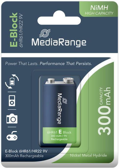 MediaRange Επαναφορτιζόμενη Μπαταρία 9V Ni-MH 300mAh 1τμχ