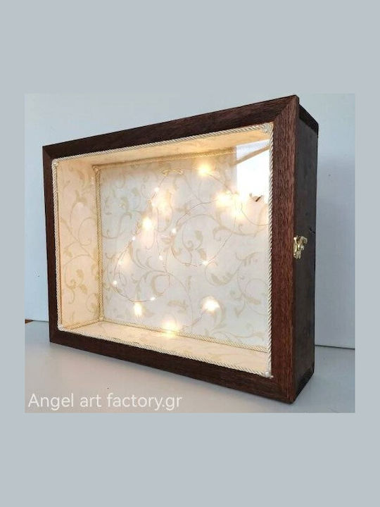 Wall-Mounted Rectangle Wedding Crown Case Wooden Brown 45x65cm