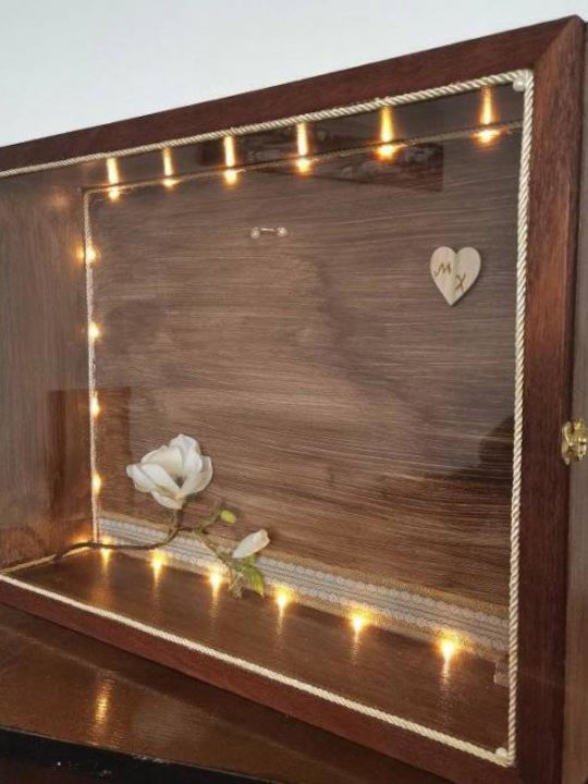 Wall-Mounted Rectangle Wedding Crown Case Wooden Brown 40x50cm