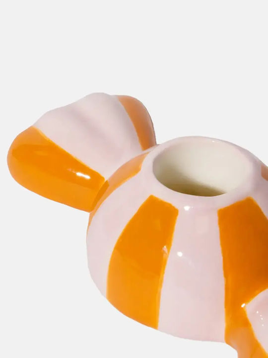 DOIY Candle Holder Ceramic in Orange Color 12x3x6cm 1pcs