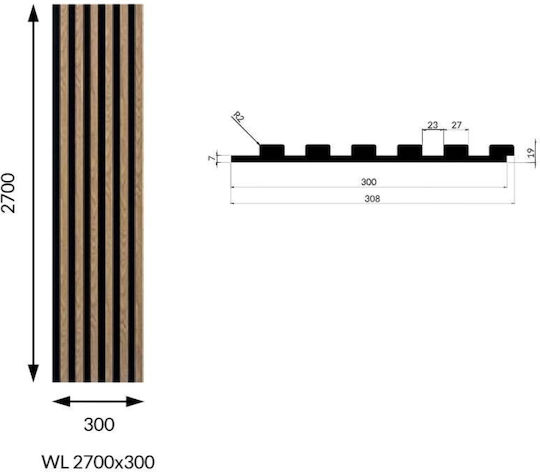 Woodline Acoustic Panel 30x270cm Oak Dark