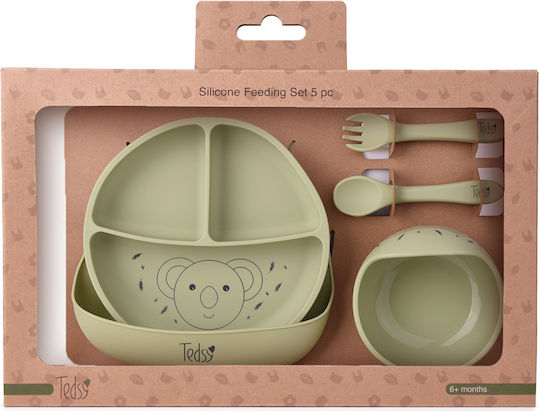 Amek Toys Σετ Φαγητού από Σιλικόνη με Αντιολισθητική Βάση Πράσινο 3τμχ