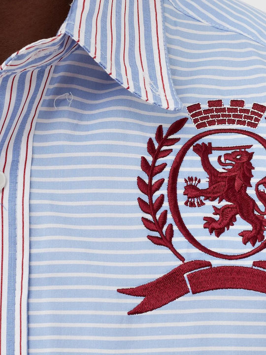 Long-sleeved Cotton Shirt Striped Blue