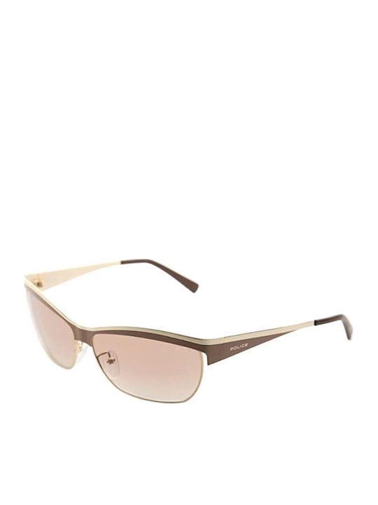 Police Women's Sunglasses with Brown Metal Frame and Pink Lens S8764 F92X