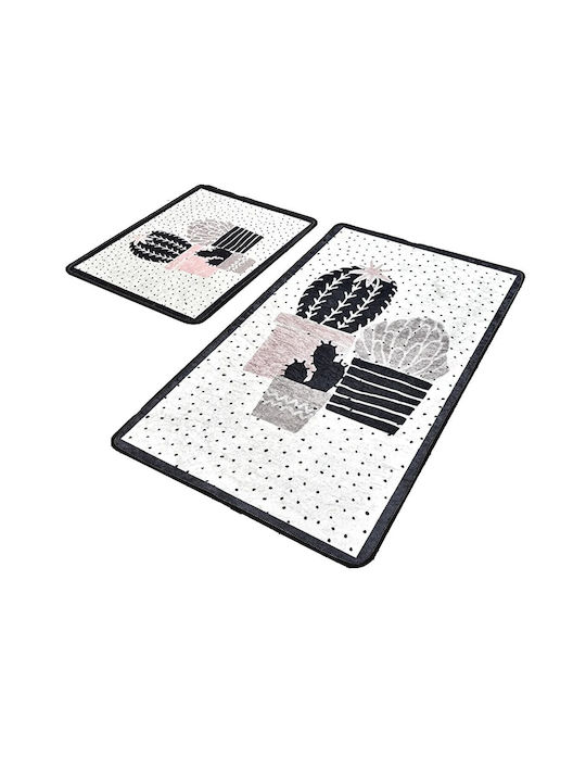 Antiderapant Set Covorașe de Baie THR1306 White/black 2buc