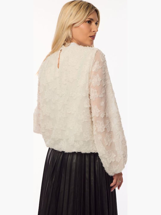 Damen Bluse mit Transparenz Ecru