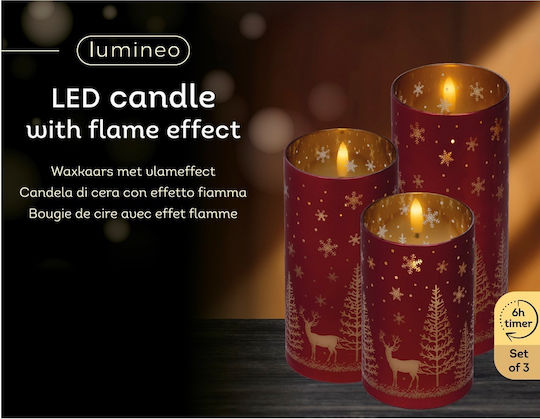 Κερί Led Γυάλινο Κυλινδρικό Κόκκινο Wick Flame Set 7.5×17.5 15 12.5cm Bo Lumineo 489795 00054339
