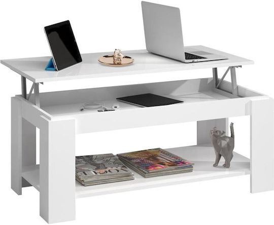 Rectangular Side Table Wooden with Lifting Mechanism White M50xL100xH43cm