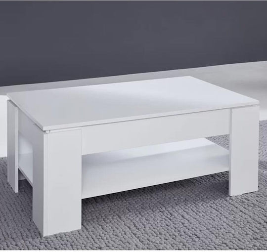 Rectangular Side Table Wooden with Lifting Mechanism White M50xL100xH43cm