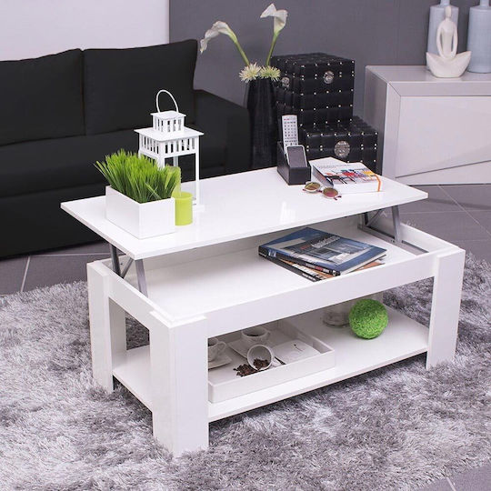 Rectangular Side Table Wooden with Lifting Mechanism White M50xL100xH43cm