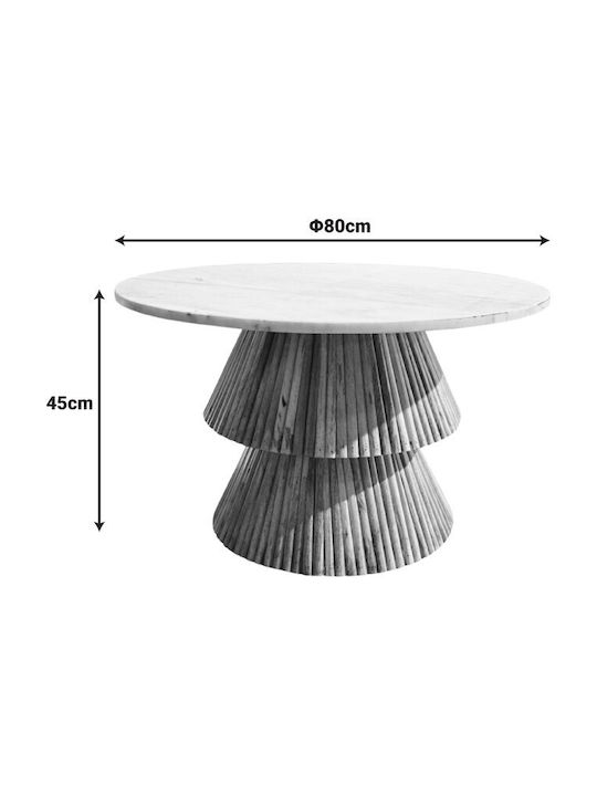 Rundes Zentral Kaffeetisch aus Massivholz Natürliche Farbe/Weiß M80xL80xH45cm