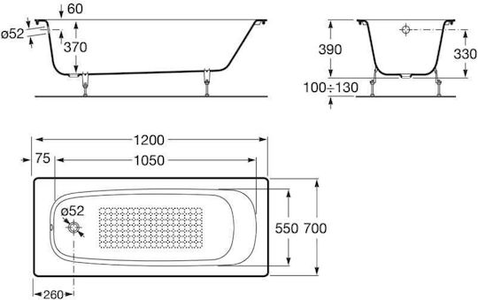 Roca Continental Cast Iron Bathtub 120x70cm
