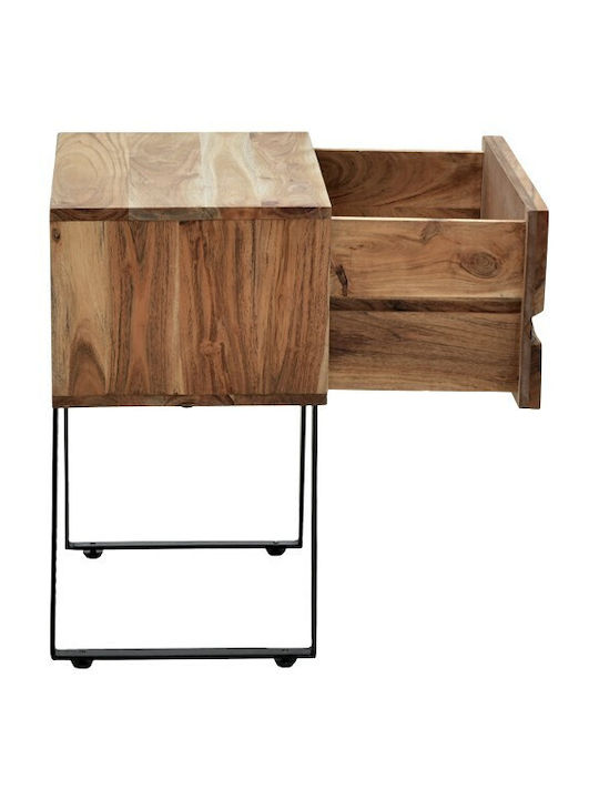 Bedside Table Imena Wooden With Metal Legs Beige 45x35x56cm