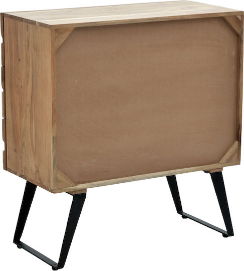 Imena Metallic Chest of Drawers of Solid Wood with 3 Drawers Natural Shade 80x38x86.5cm