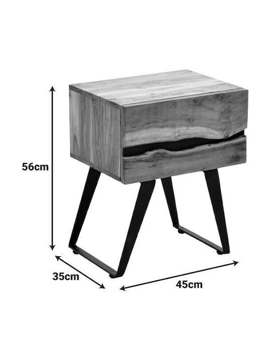 Bedside Table Imena Wooden With Metal Legs Beige 45x35x56cm