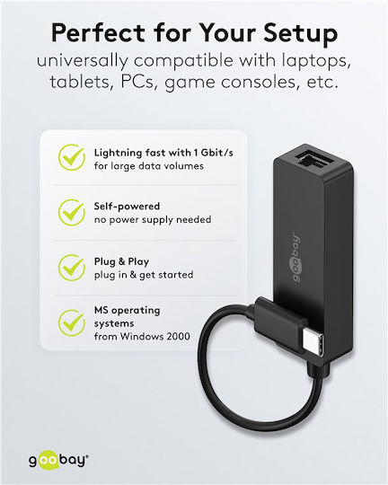 Goobay 76579 Αντάπτορας Δικτύου USB-C με Ενσύρματη Σύνδεση Gigabit Ethernet
