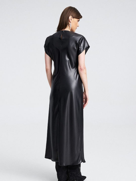 Dress Καλοκαιρινό Midi Βραδινό Φόρεμα Σατέν Μαύρο