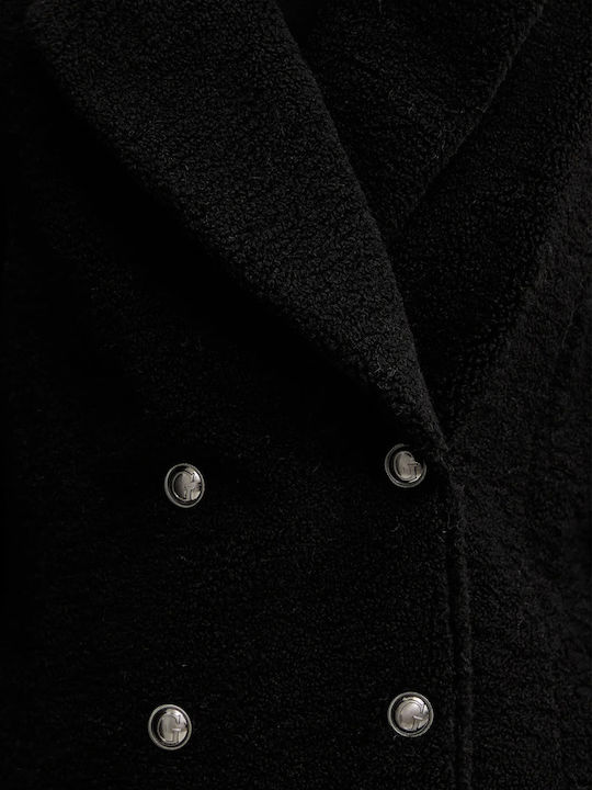 Women's Black Coat with Fur Details