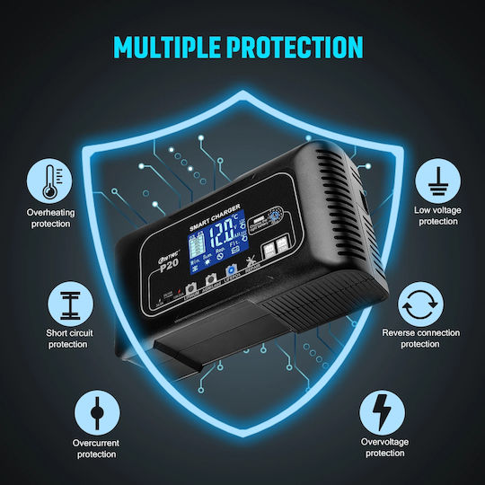 Htrc P20 Battery Charger Lithium Lifepo4 Agm Gel Lead-acid Output 12v/20a 24v/10a Floating Battery Repair Function