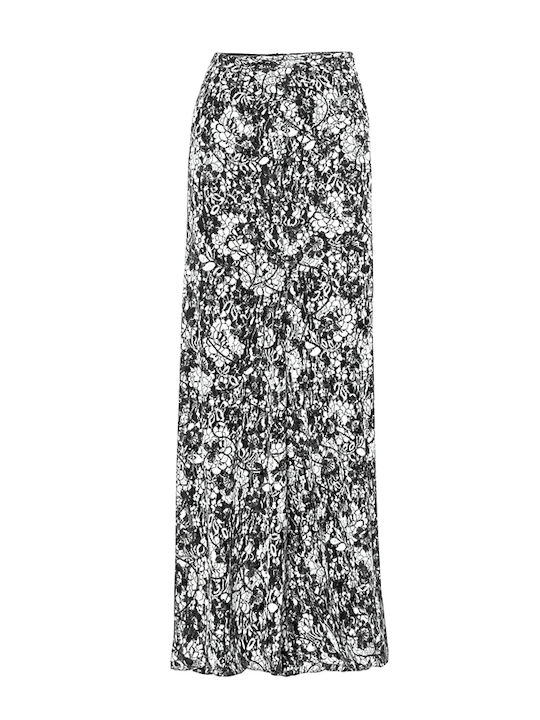 High-waisted Maxi Skirt Cloche Floral White-Black