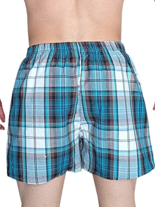 Men's Boxer Turquoise, Blue, Brown Checkered