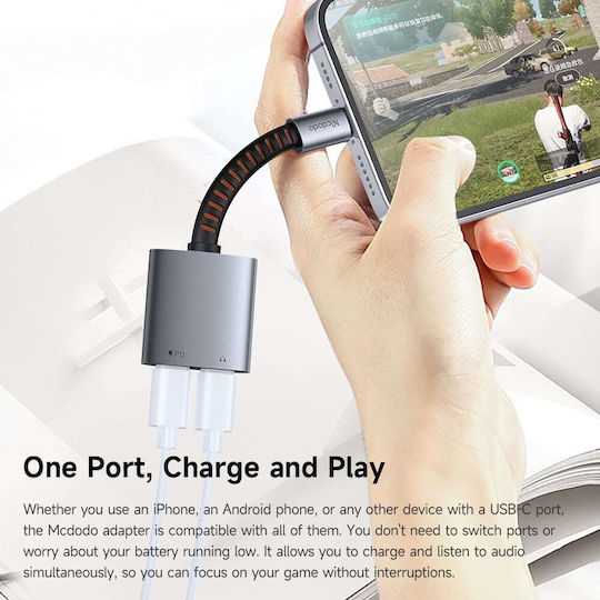 Mcdodo Audio Μετατροπέας USB-C male σε USB-C 2x female Γκρι 1τμχ