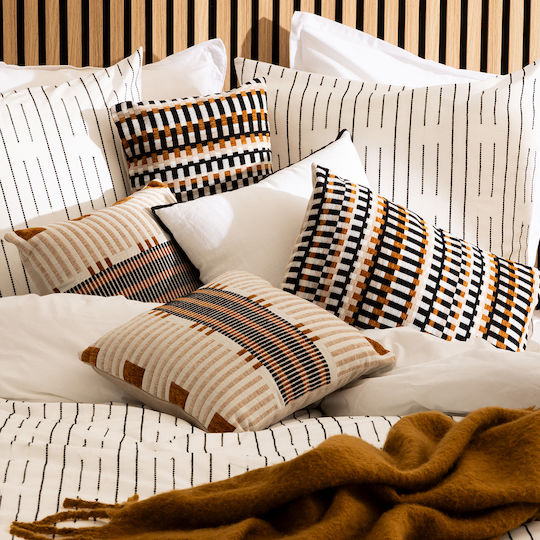 Atmosphera Atmosphera Sofa Cushion Jacquard 100% Cotton Ecru Brown 40x40cm