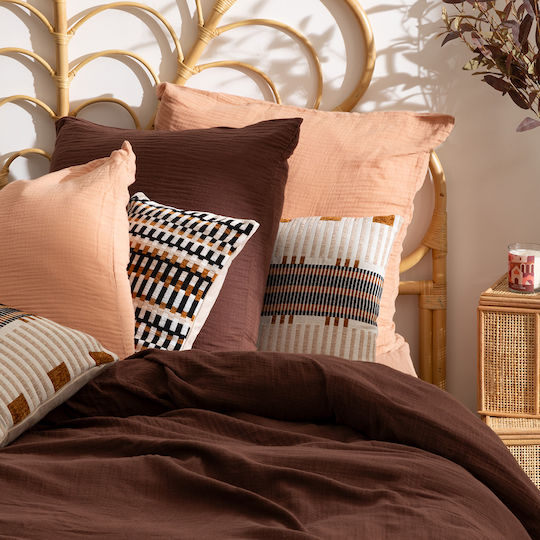 Atmosphera Atmosphera Sofa Cushion Jacquard 100% Cotton Ecru Brown 40x40cm