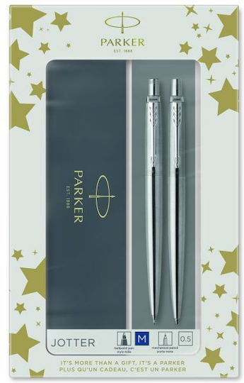 Parker Jotter Core Duo Pen Set Ballpoint Medium with Mechanical Pencil made of Steel Silver in a case