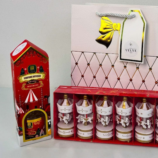 Pachet Deliciu De Crăciun Set Odorizant De Cameră 6 Decorațiuni De Crăciun În Formă De Carusel 80g Praline Raffaello În Sac Cadou