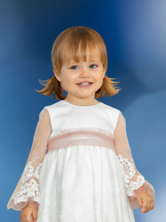 Mädchenkleid Langärmeliges Tüll Für Blumenmädchen Weiß