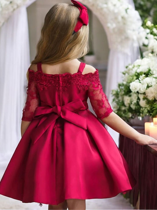 Kinderkleid Langärmelig Spitze Burgundisch