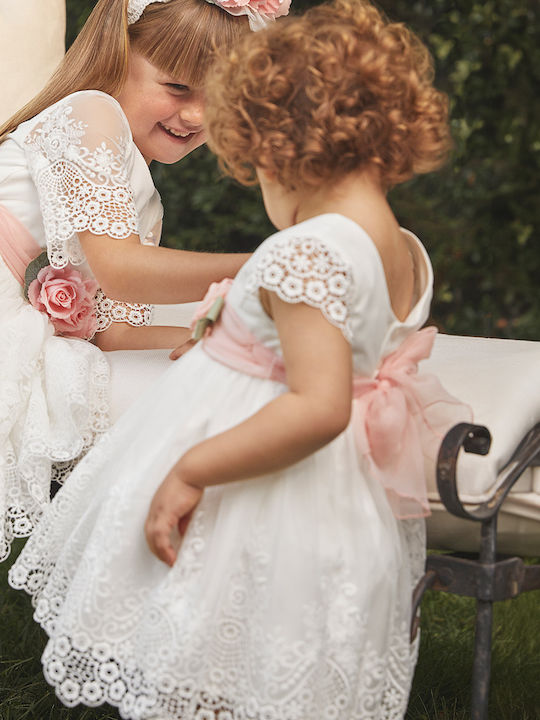 Mädchenkleid Kurzärmelig Tüll Für Blumenmädchen Ecru