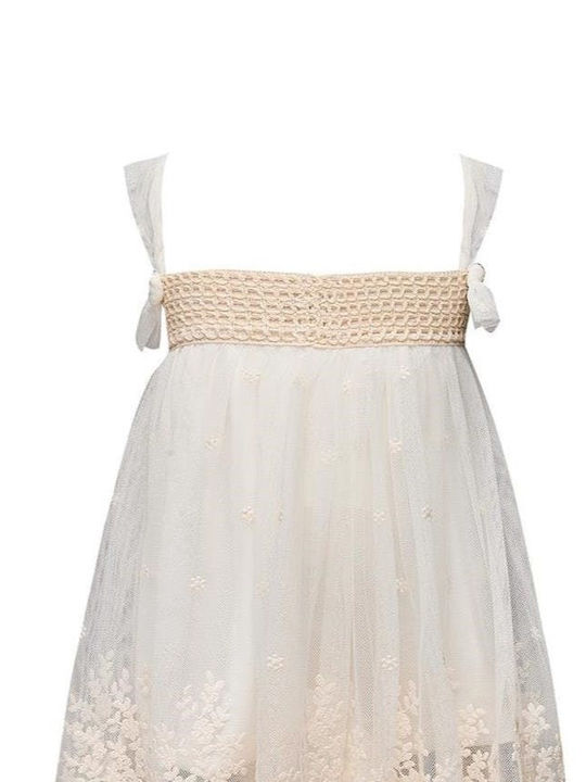 Two Children's Dress Sleeveless Tulle Ecru