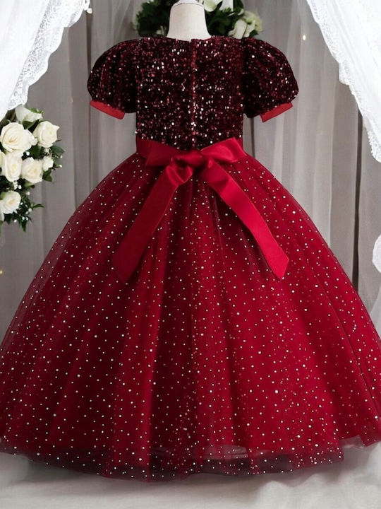 Rochie pentru Copii Mâneca scurta cu Paiete Bordeaux