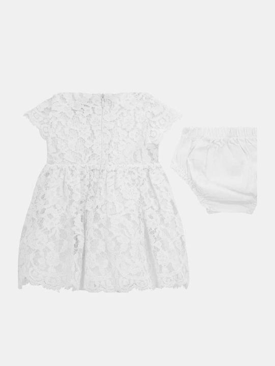 Girls Dress Short Sleeve with Lace for Flower Girl Set with Panty White
