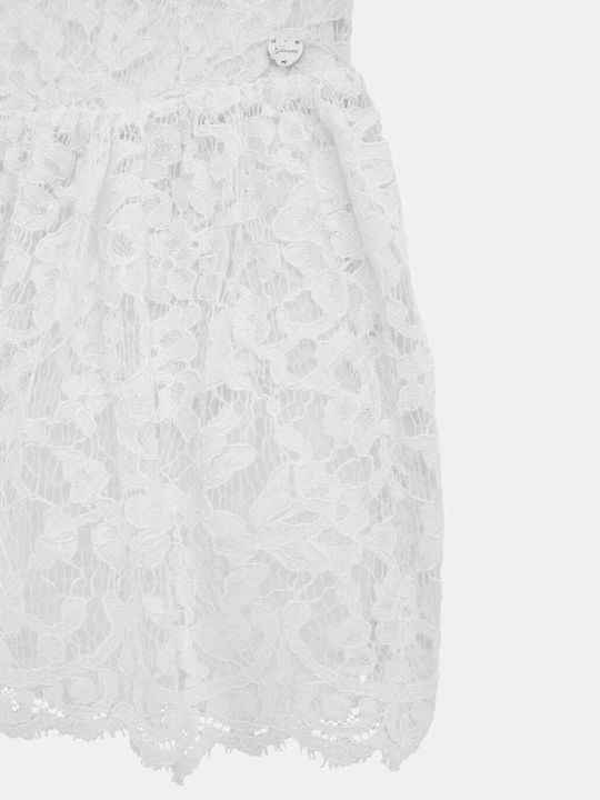 Girls Dress Short Sleeve with Lace for Flower Girl Set with Panty White